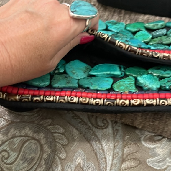 Rare Hand sewed Turquoise and beaded purse. Tibetan Feel. Purchased at Harrahs - Picture 11 of 12